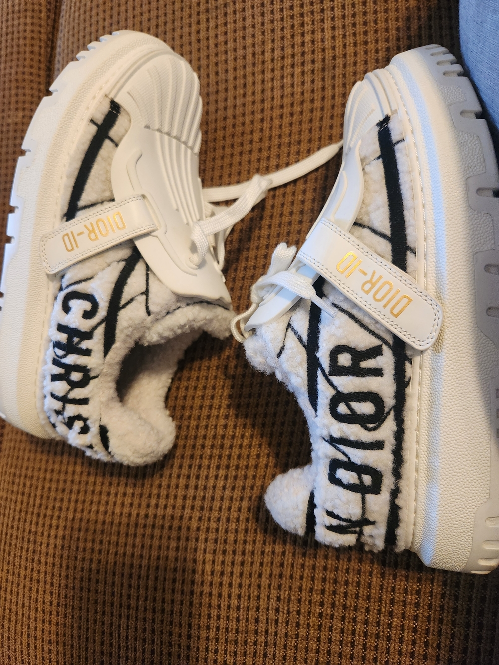 Dior White and Black Shearling-Lined Sneakers